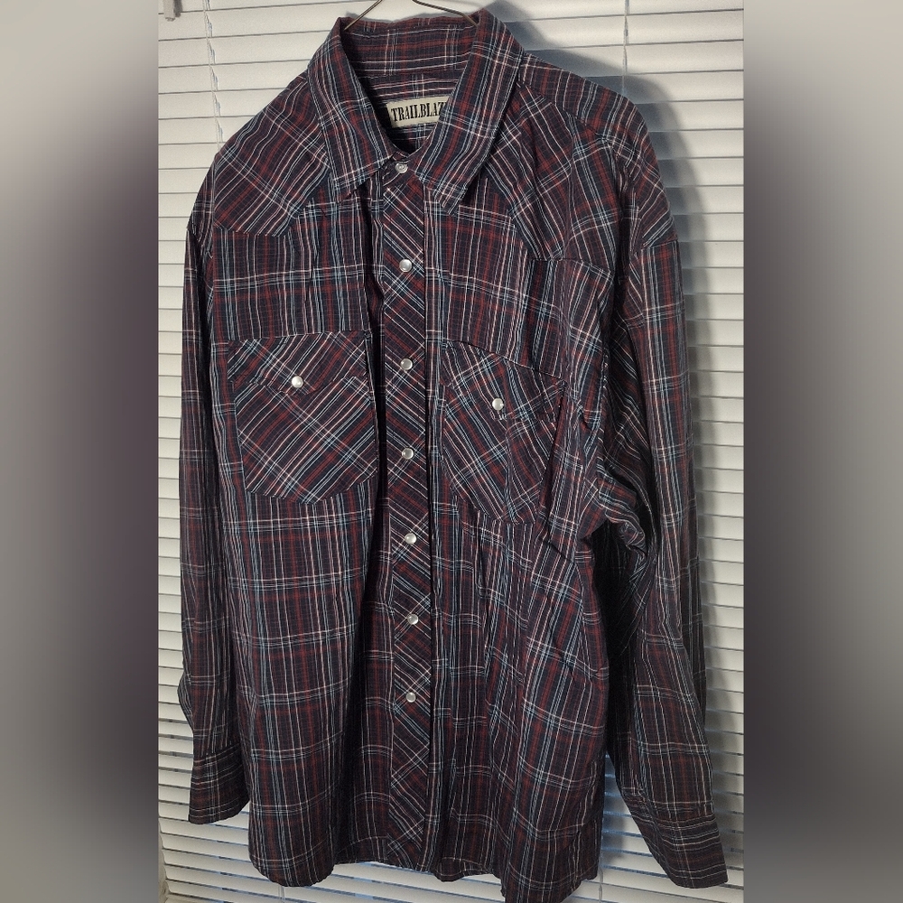 Men's XL Trailblazer Western Snap Shirt Black/Red/White